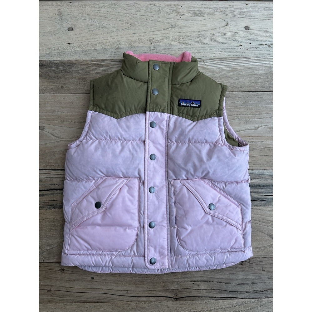 Patagonia Puffer Vest Girls Size XS Brown/Pink - Picture 1 of 11